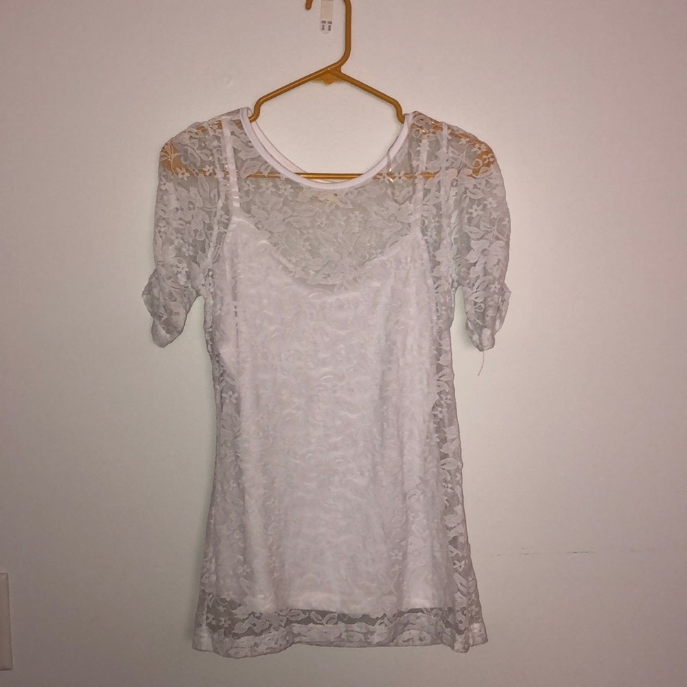 White lace top with white cami